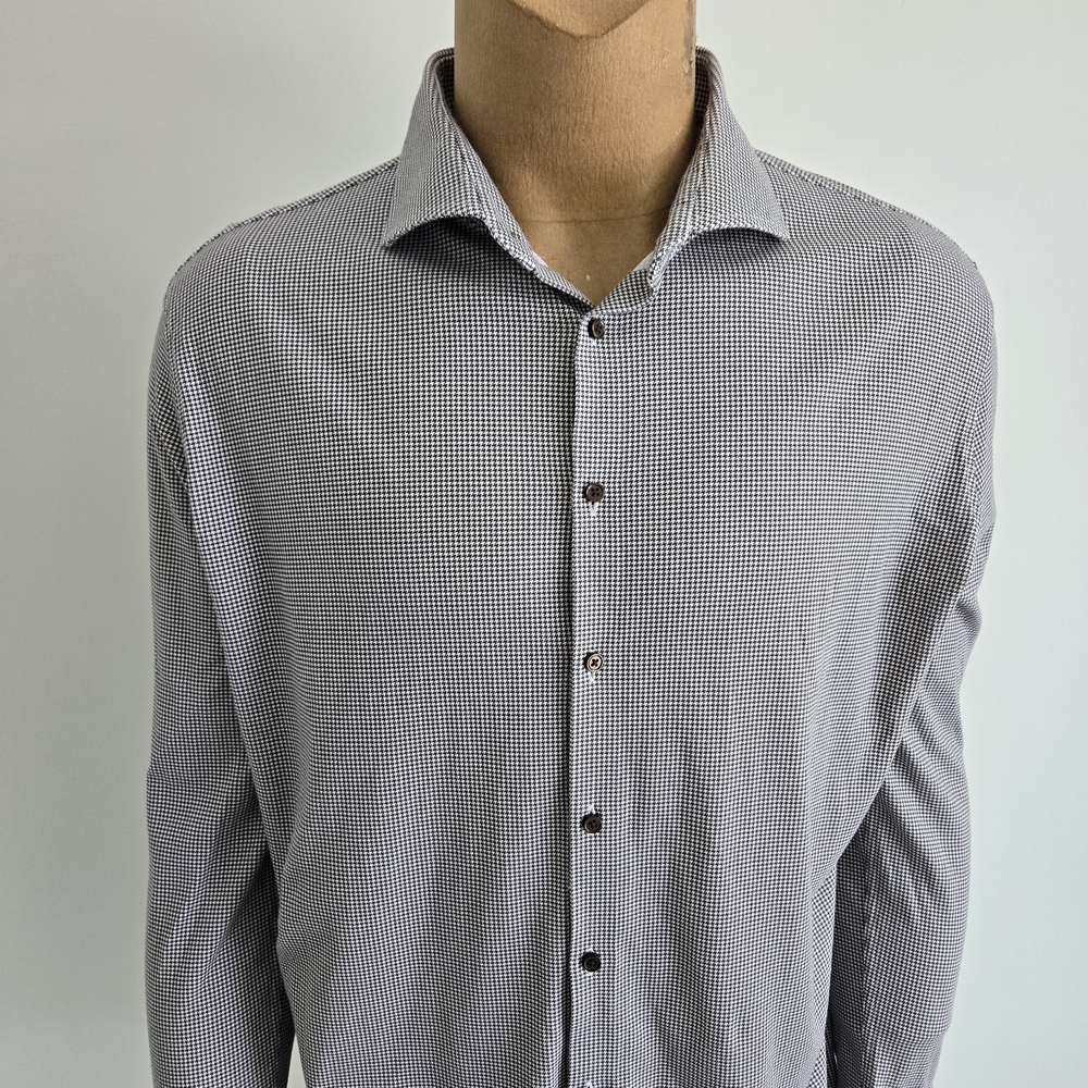 DESOTO Black and White Microcheck Long-Sleeve Dress Shirt